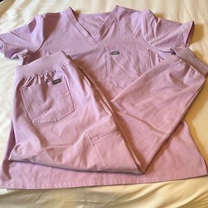 Figs Lavender V-Neck Scrub Top and Jogger Set